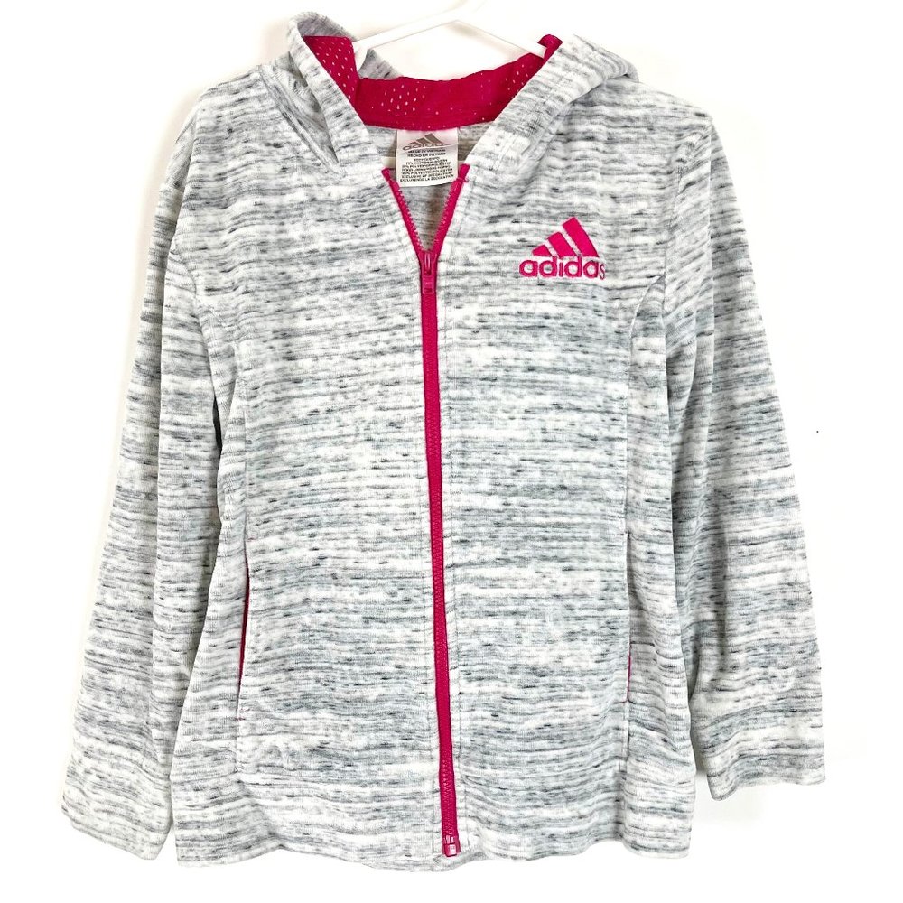Adidas Girls Grey Long Sleeve Full Zip Hooded Sweatshirt Size 6X